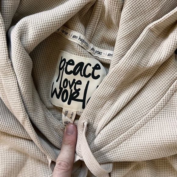 Peace Love World French Terry & Waffle Knit Pullover Hoodie in Cafe Latte - xs​​ - Picture 7 of 7